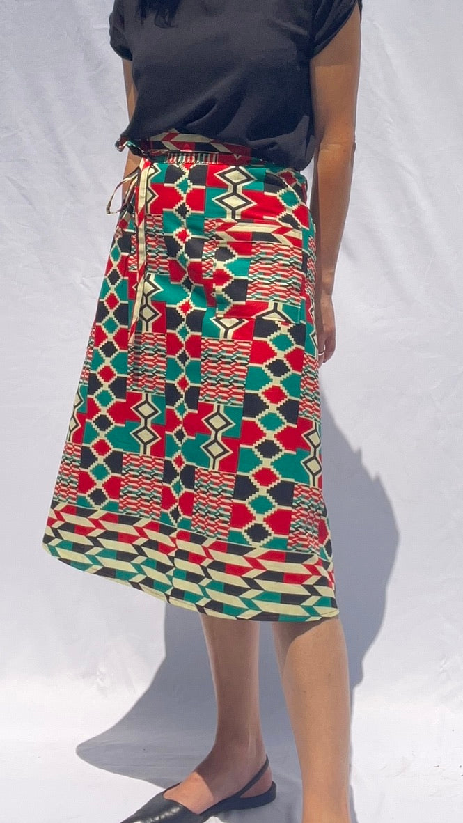 Aline Handmade Mosaic Midi Wrap Skirt onsēm