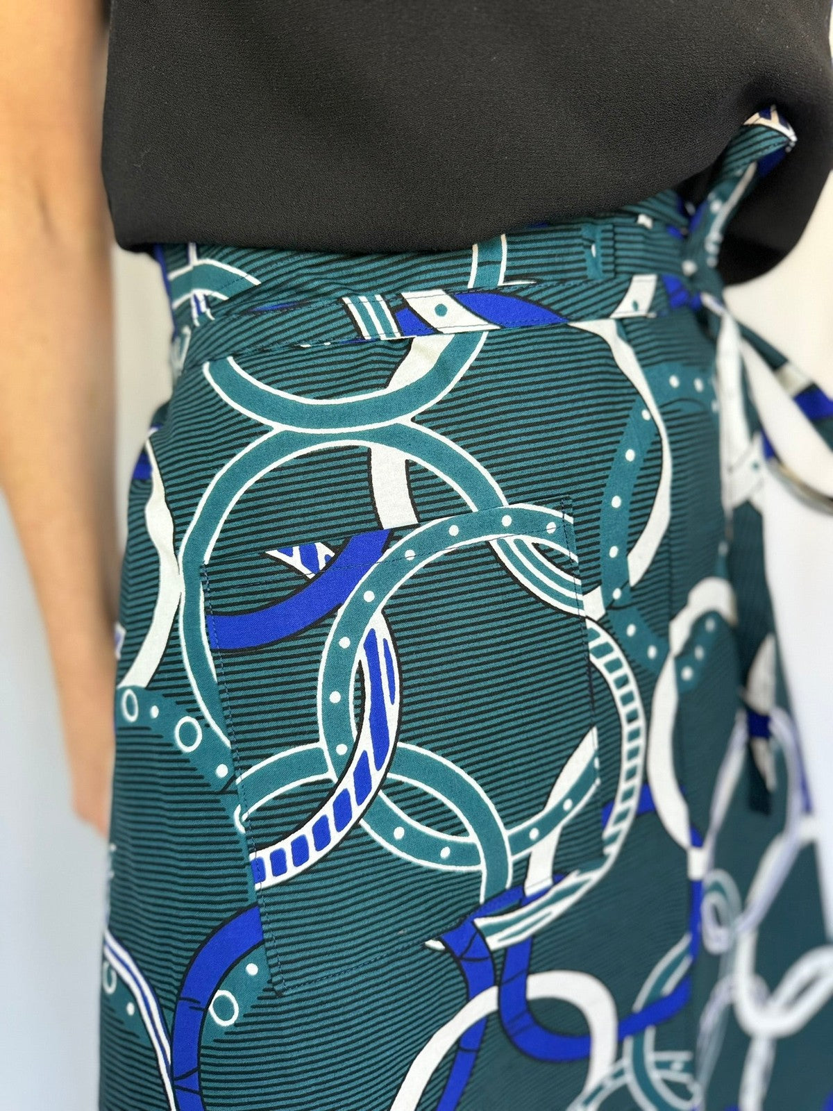 Aline Handmade Nautic Teal Midi Wrap Skirt onsēm