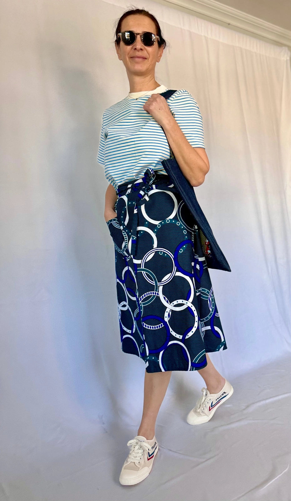 Aline Handmade Nautic Teal Midi Wrap Skirt onsēm
