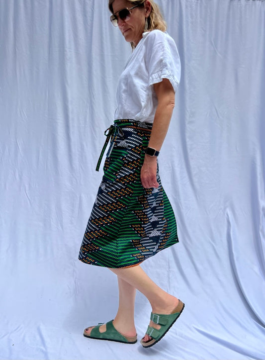 Aline Handmade Dark Green Bricks Midi Wrap Skirt onsēm