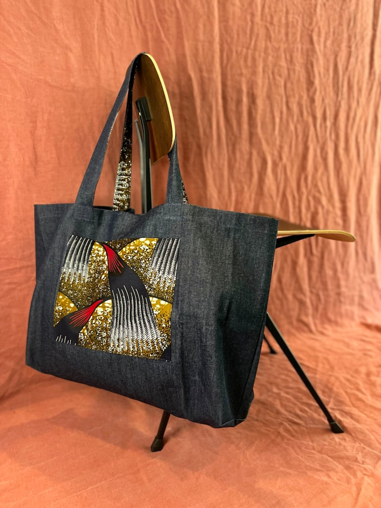 Denim Waves great big bag African print