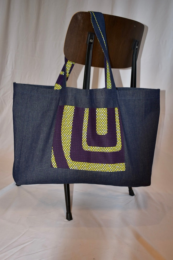 Denim Purple & Yellow great big bag African Print
