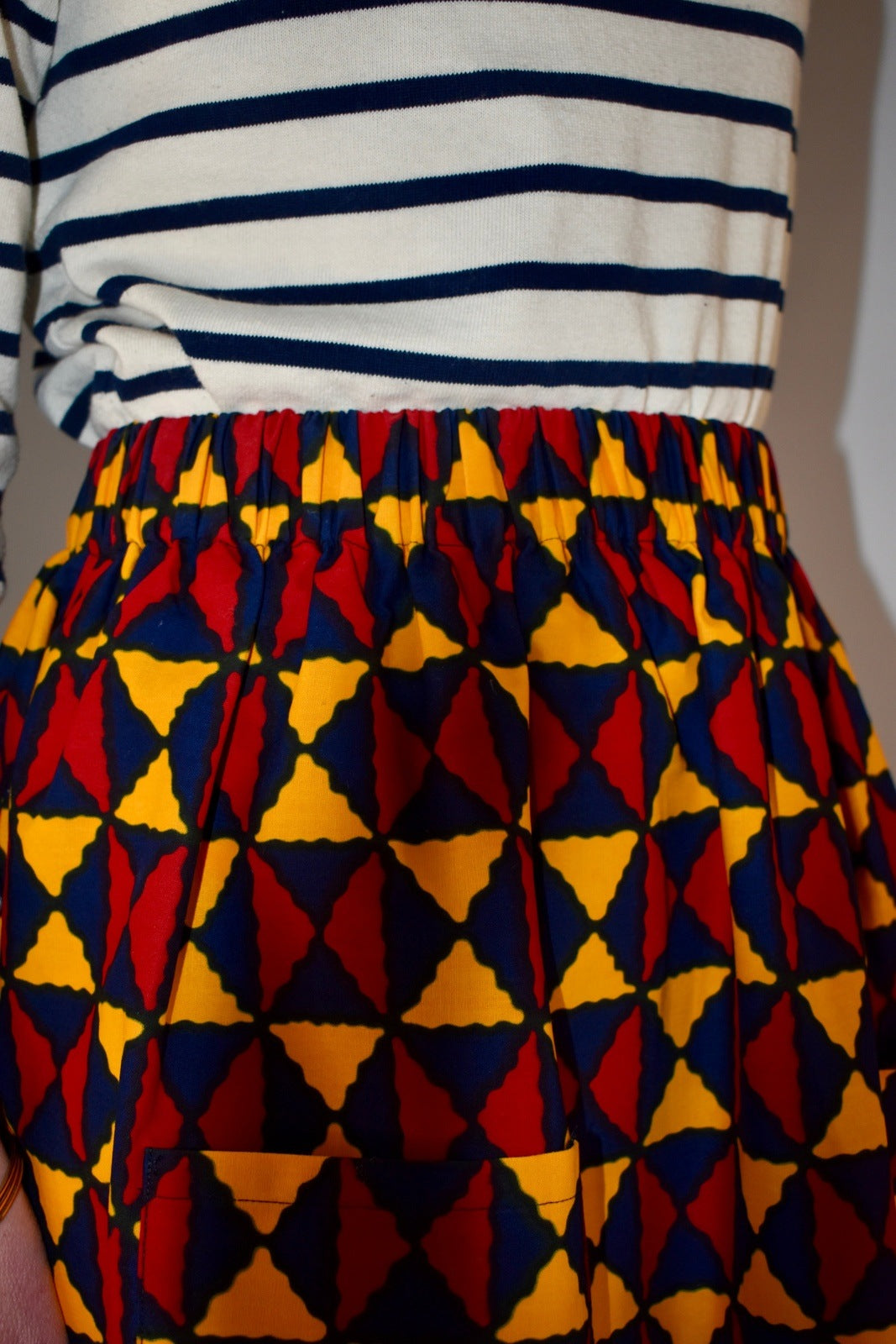 Red & Yellow Diamonds Elastic Waist Midi Skirt