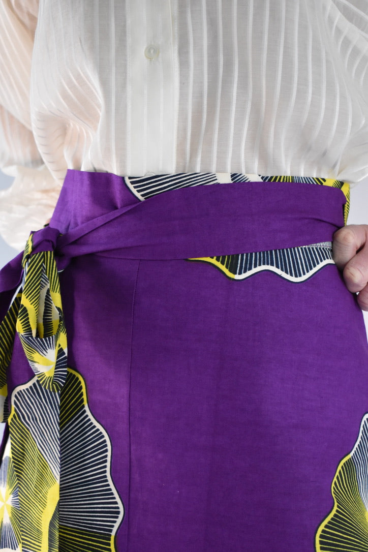 Long Wrap Purple and Yellow Skirt African Print