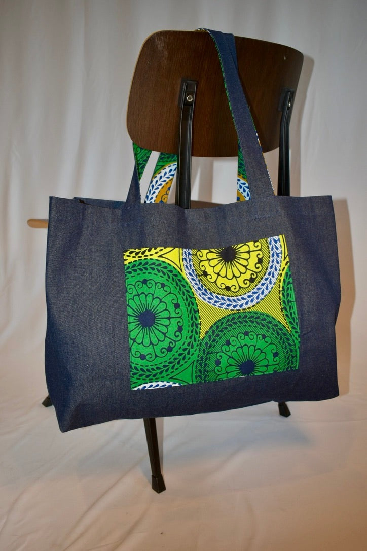 Denim Green great big bag African print