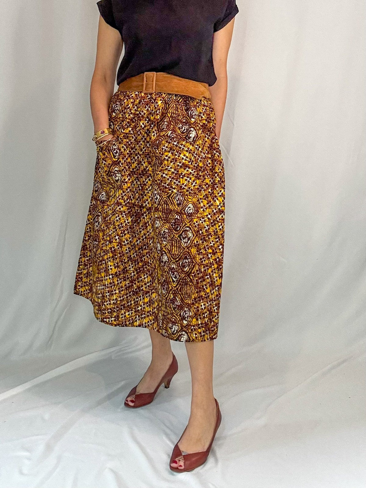 Midi Skirt Pattern Cotton Skirt With Elastic Waist JULIANA