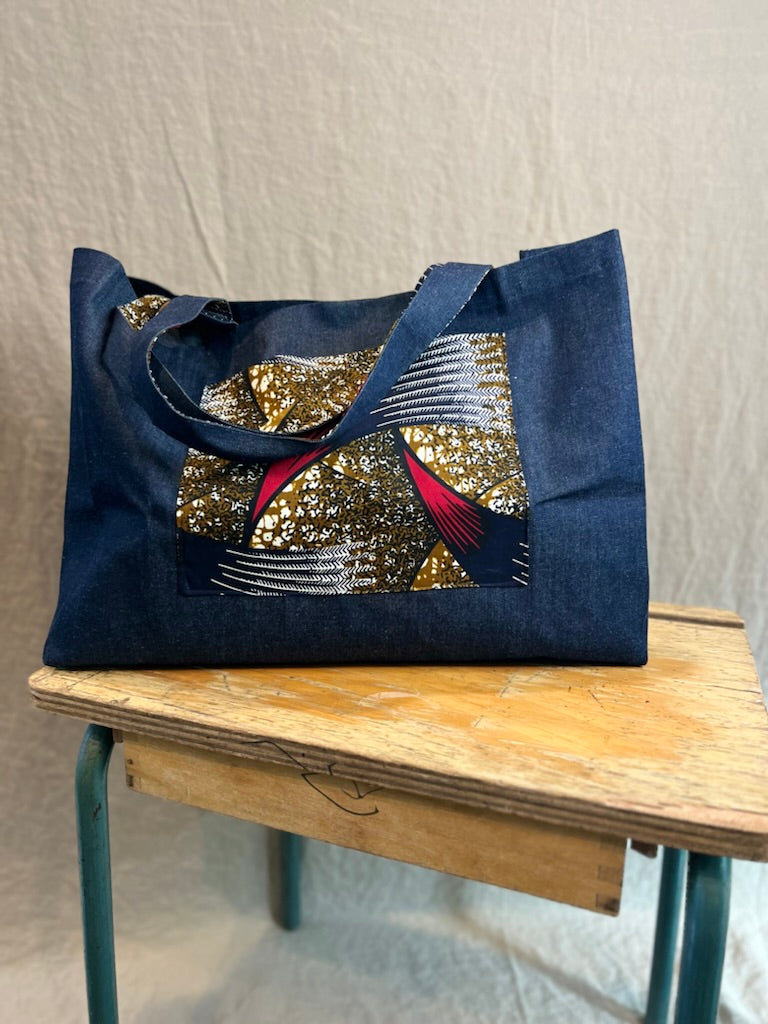 Denim Waves great big bag African print