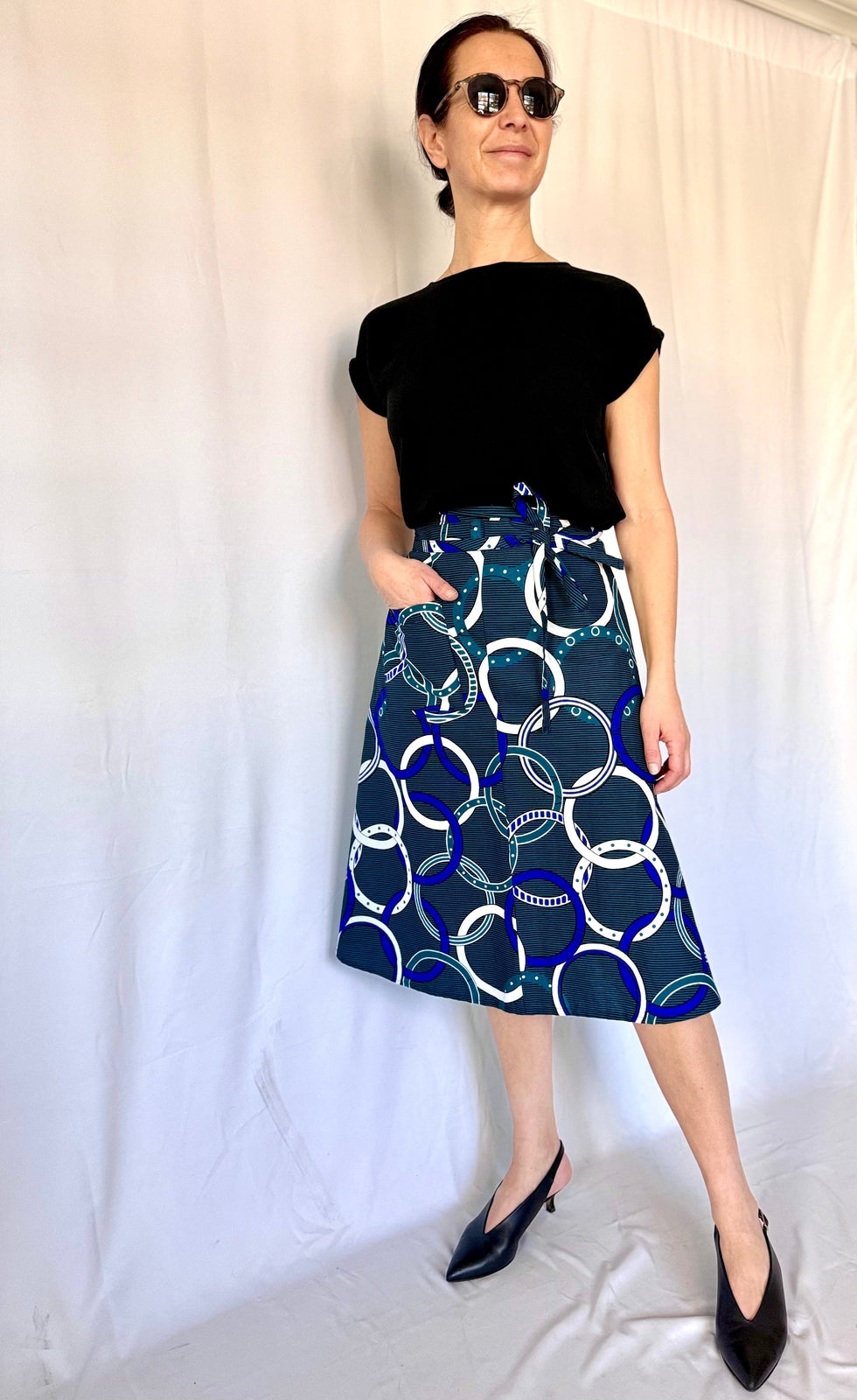Aline Handmade Nautic Teal Midi Wrap Skirt onsēm