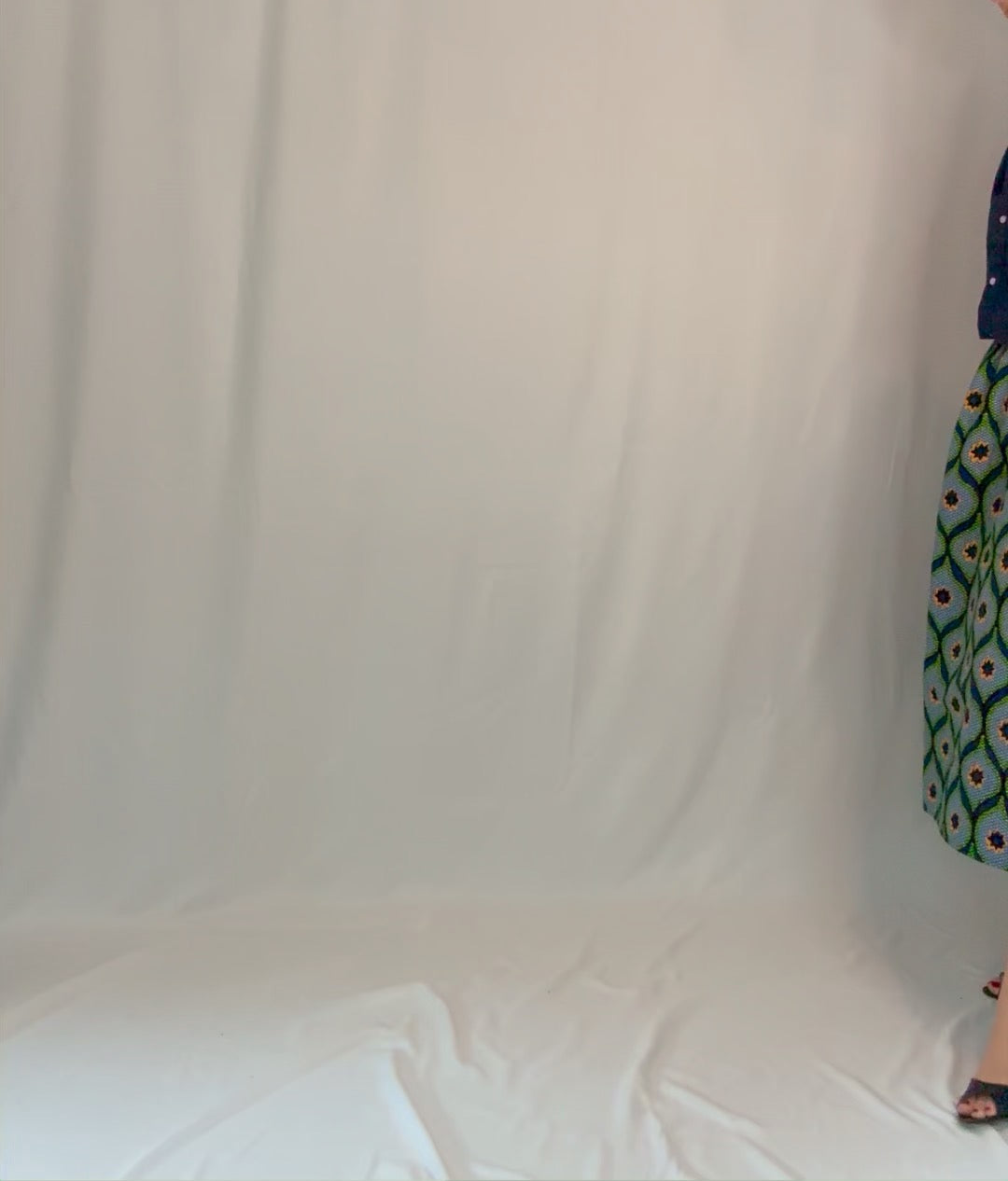 Green Stars Elastic Waist Midi Skirt