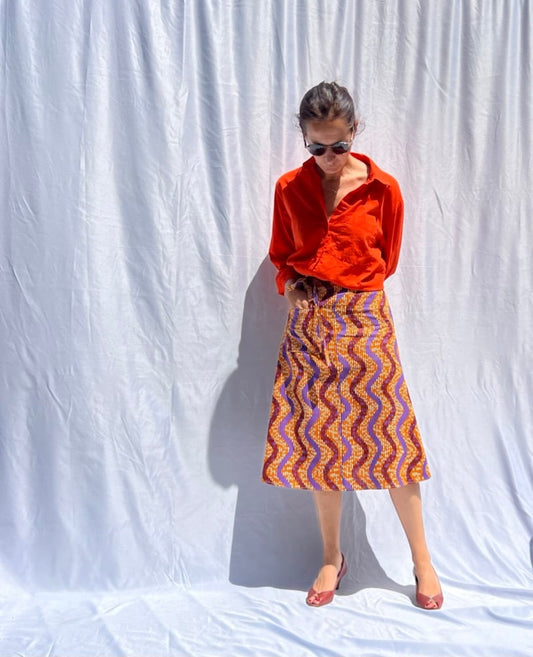 Aline Handmade Orange & Lilac Ribbon Midi Wrap Skirt onsēm