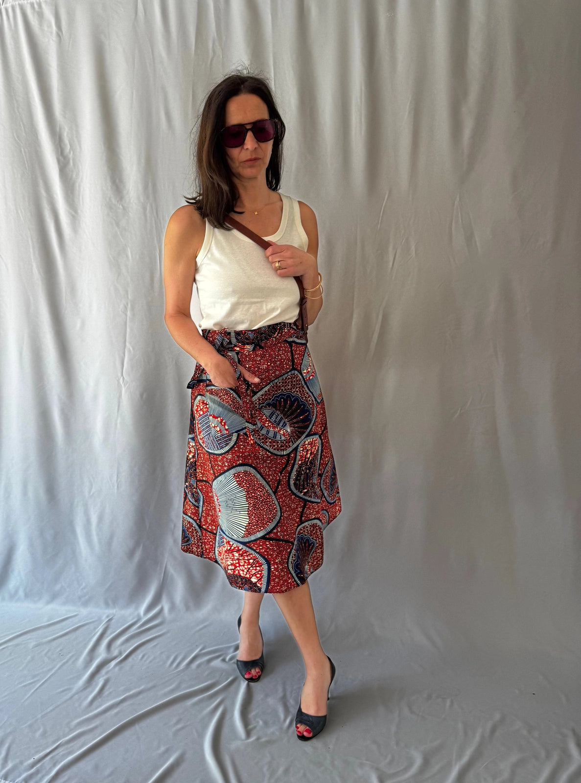 Scarlet Mosaic Midi Wrap Skirt