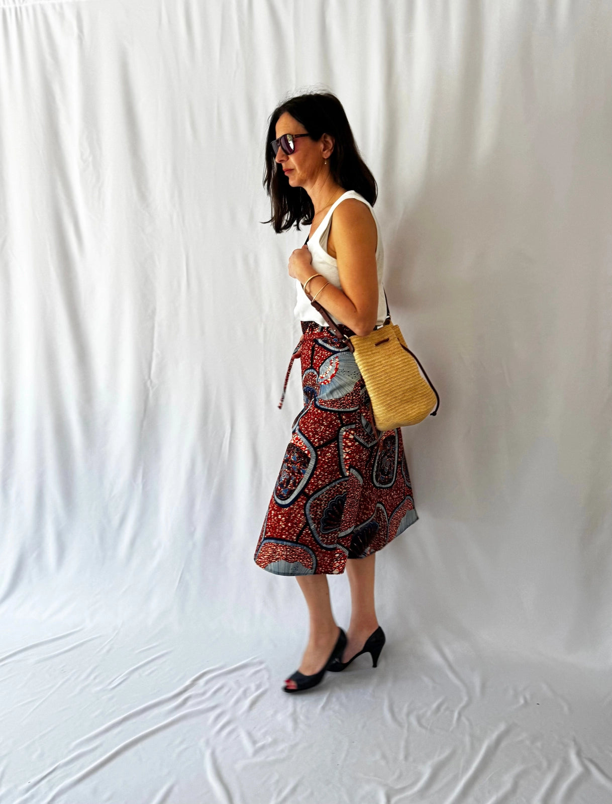 Scarlet Mosaic Midi Wrap Skirt