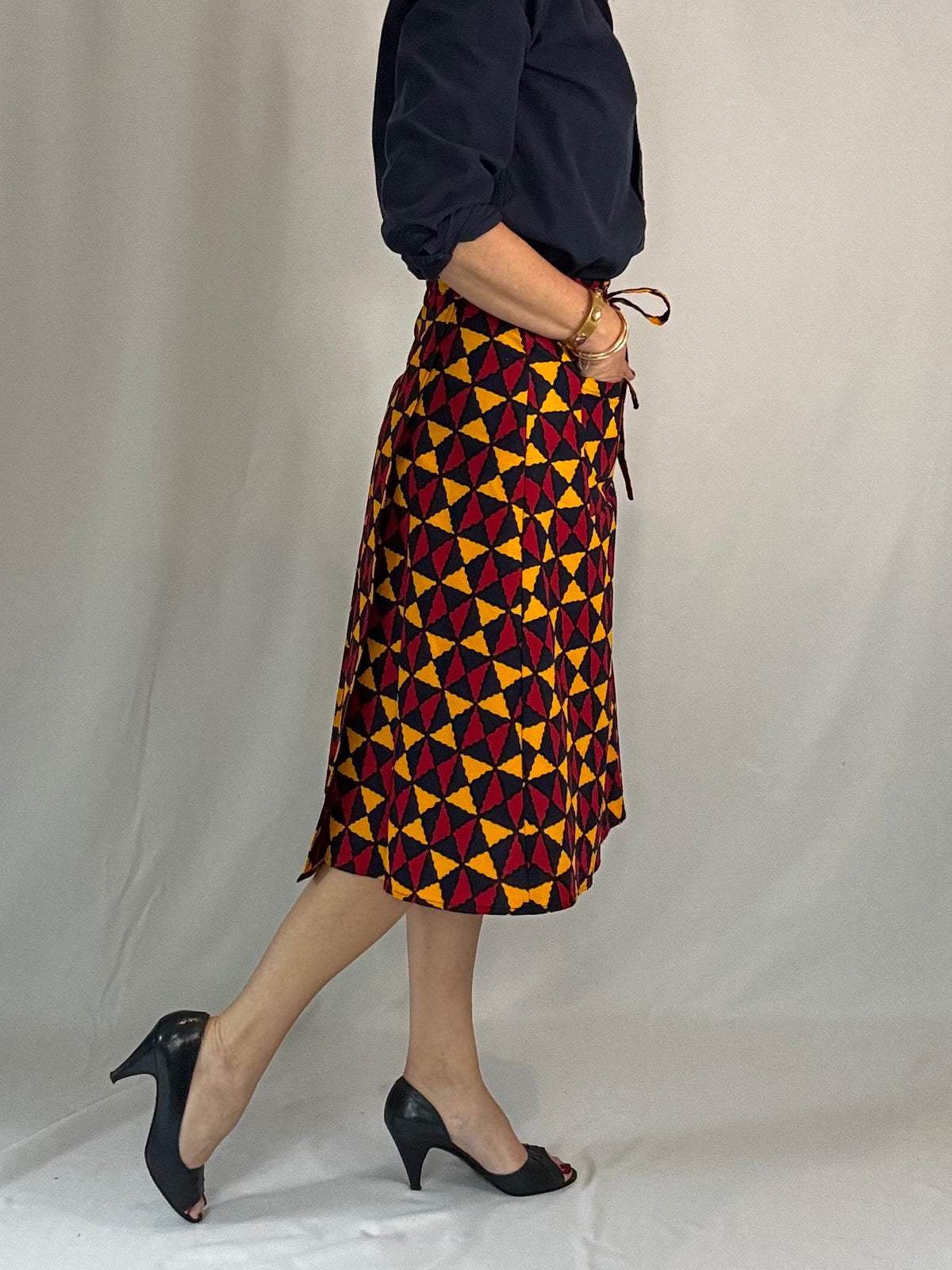 Red & Yellow Diamonds Midi Wrap Skirt
