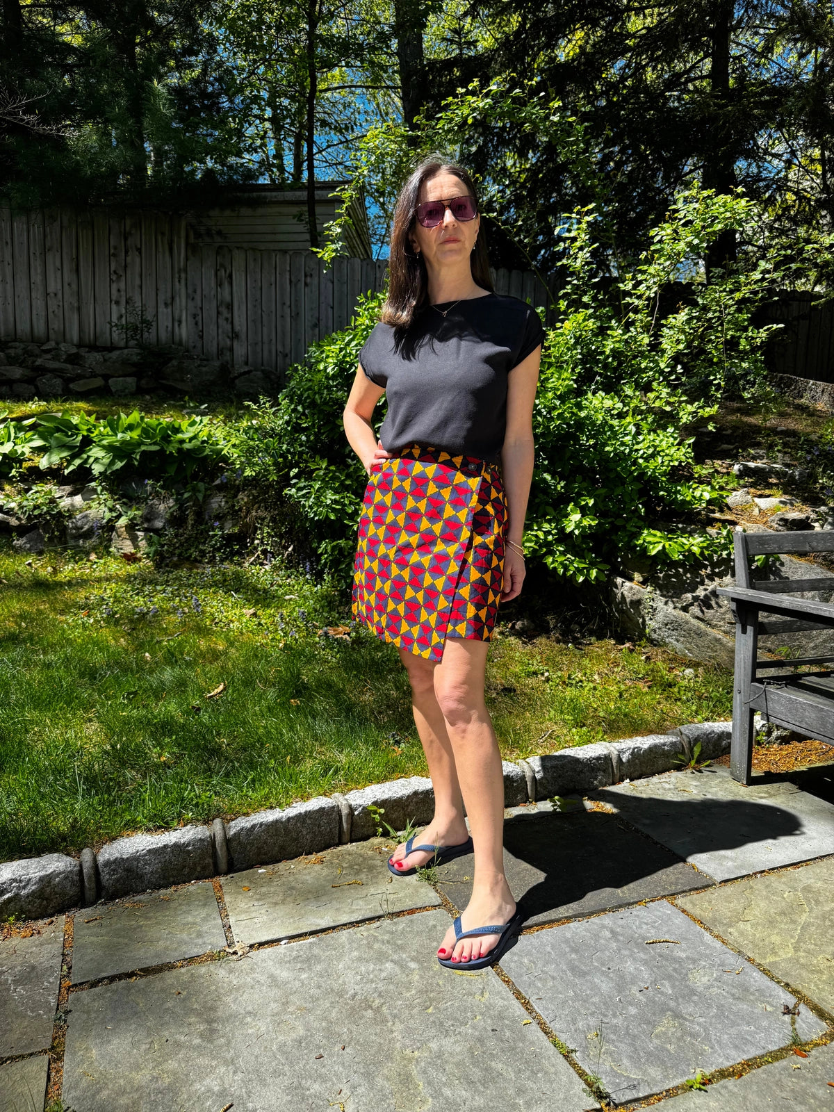 Red & Yellow Diamonds onsem Mini Wrap Skirt with buttons