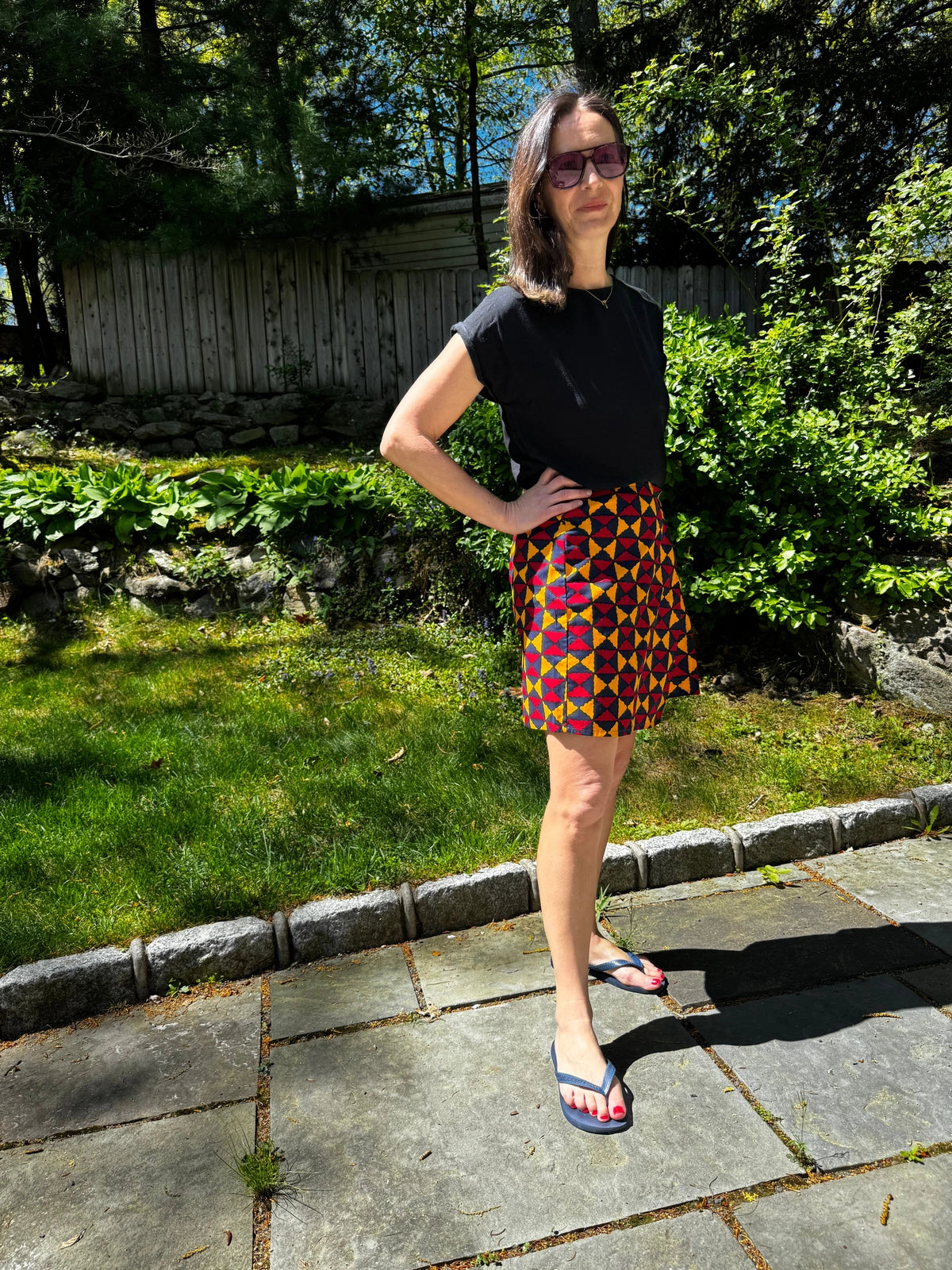 Red & Yellow Diamonds onsem Mini Wrap Skirt with buttons