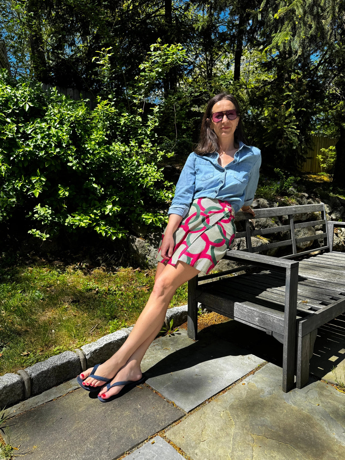 Green & Pink Mini Wrap Skirt with buttons