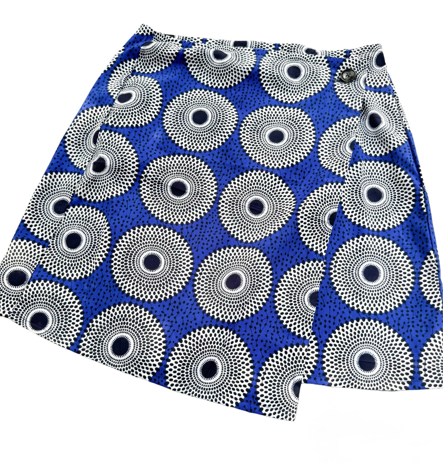 Bright Blue Mini Wrap Skirt with buttons