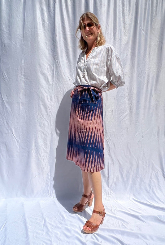 Aline Handmade Blue Stripes Midi Wrap Skirt onsēm