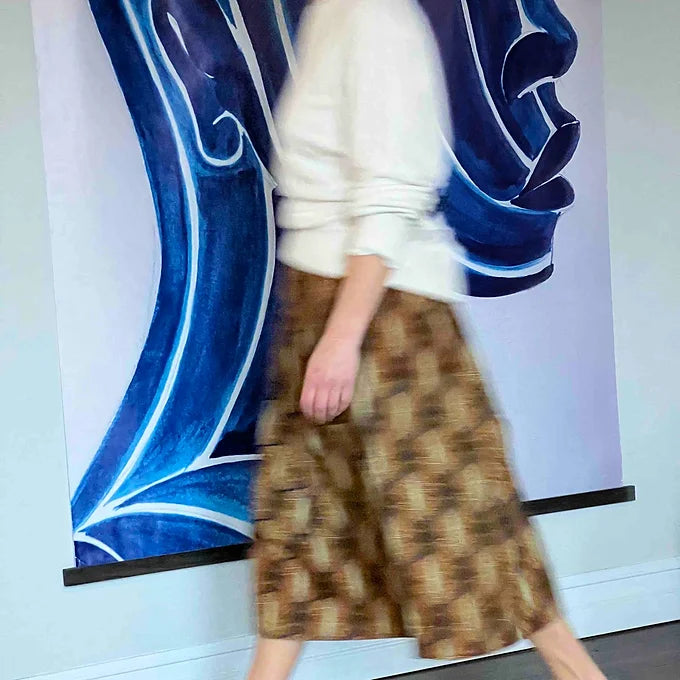 Gold & Navy Elastic waist midi skirt African print