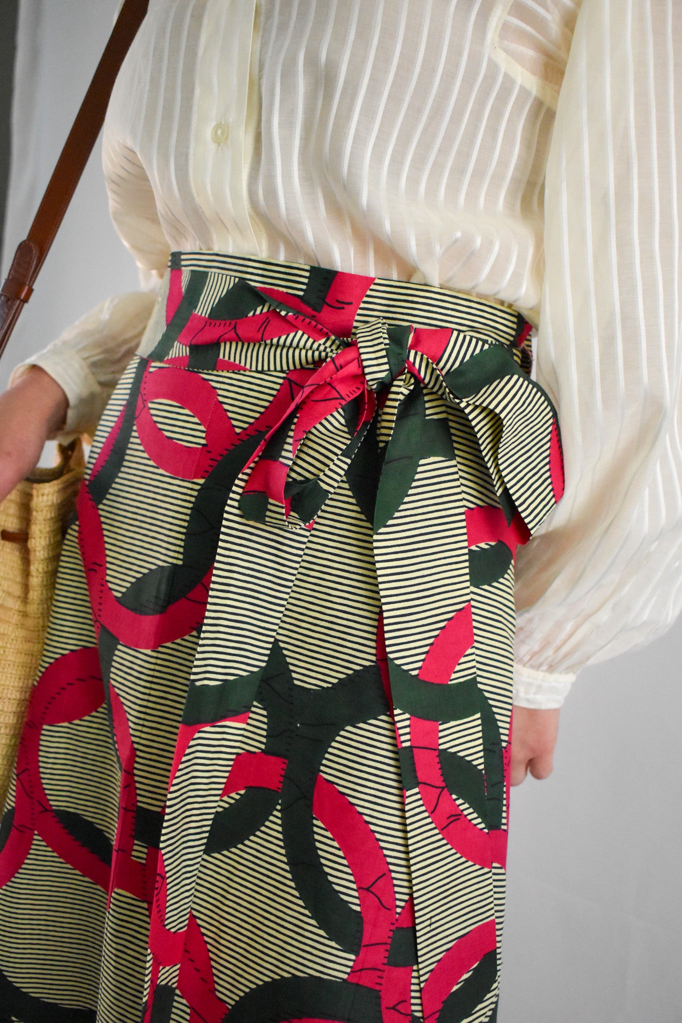 Green & Pink Circles Long Wrap Skirt