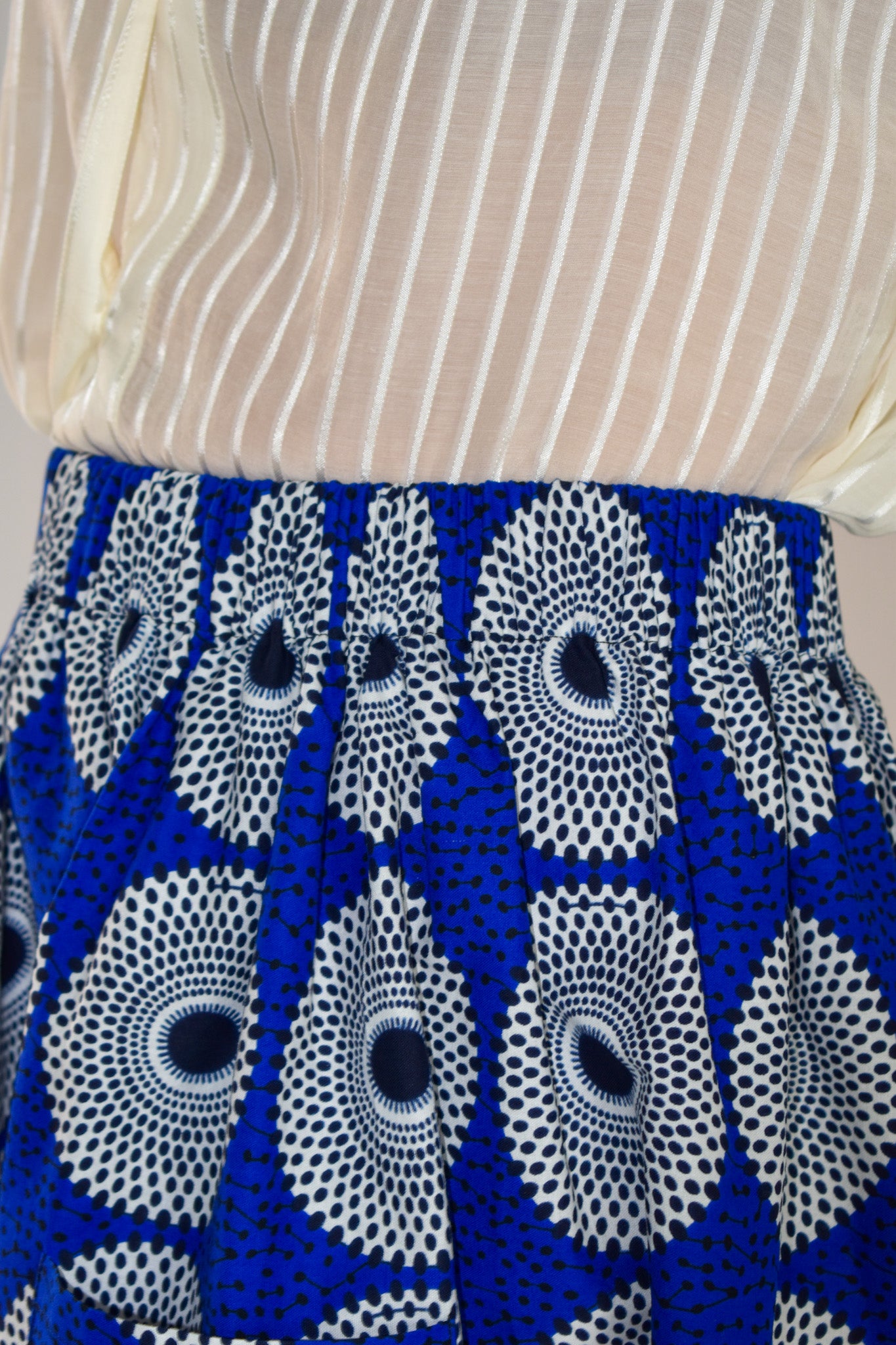 Bright Blue African Print Midi Elastic Waist Skirt