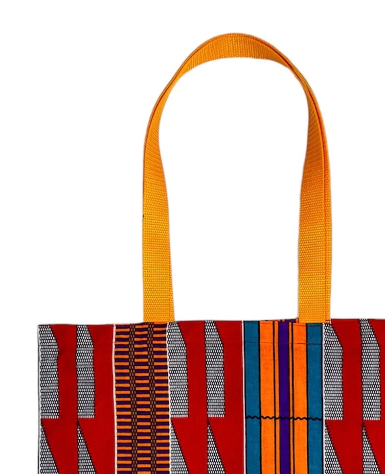 Red Lines Tote Bag & African Fabric