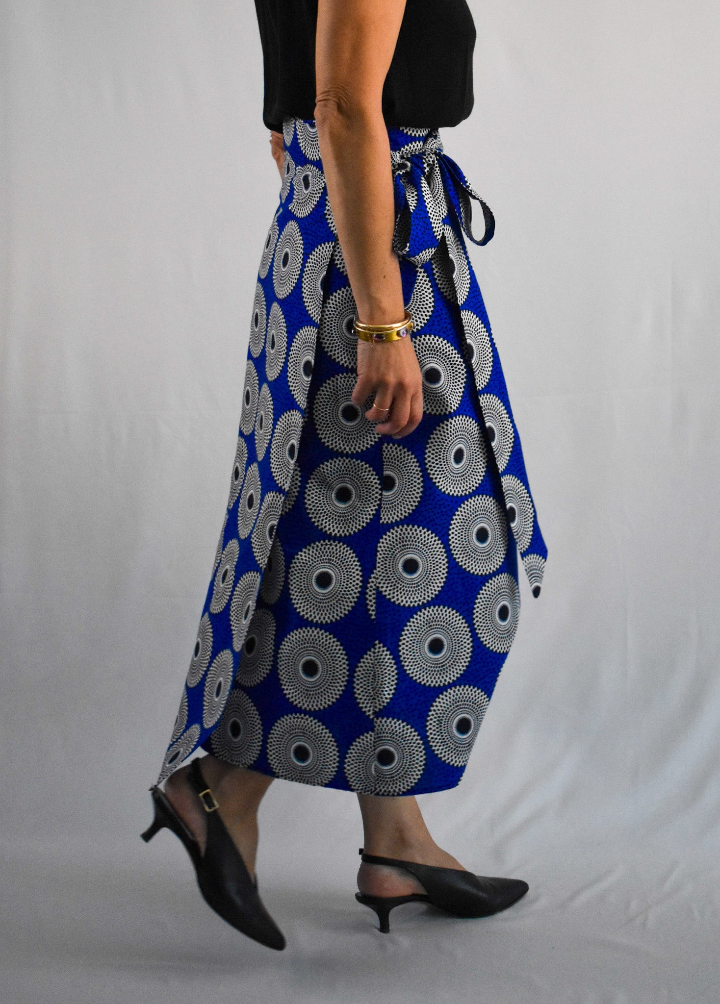 A line Long wrap Cotton Skirt With Bright Blue African Print