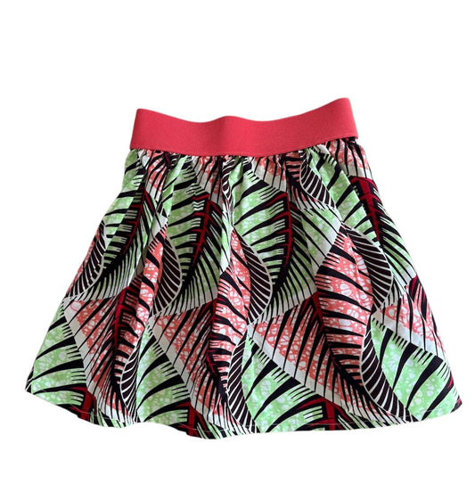 African Print Jungle Green Elastic Waist Mini Skirt 