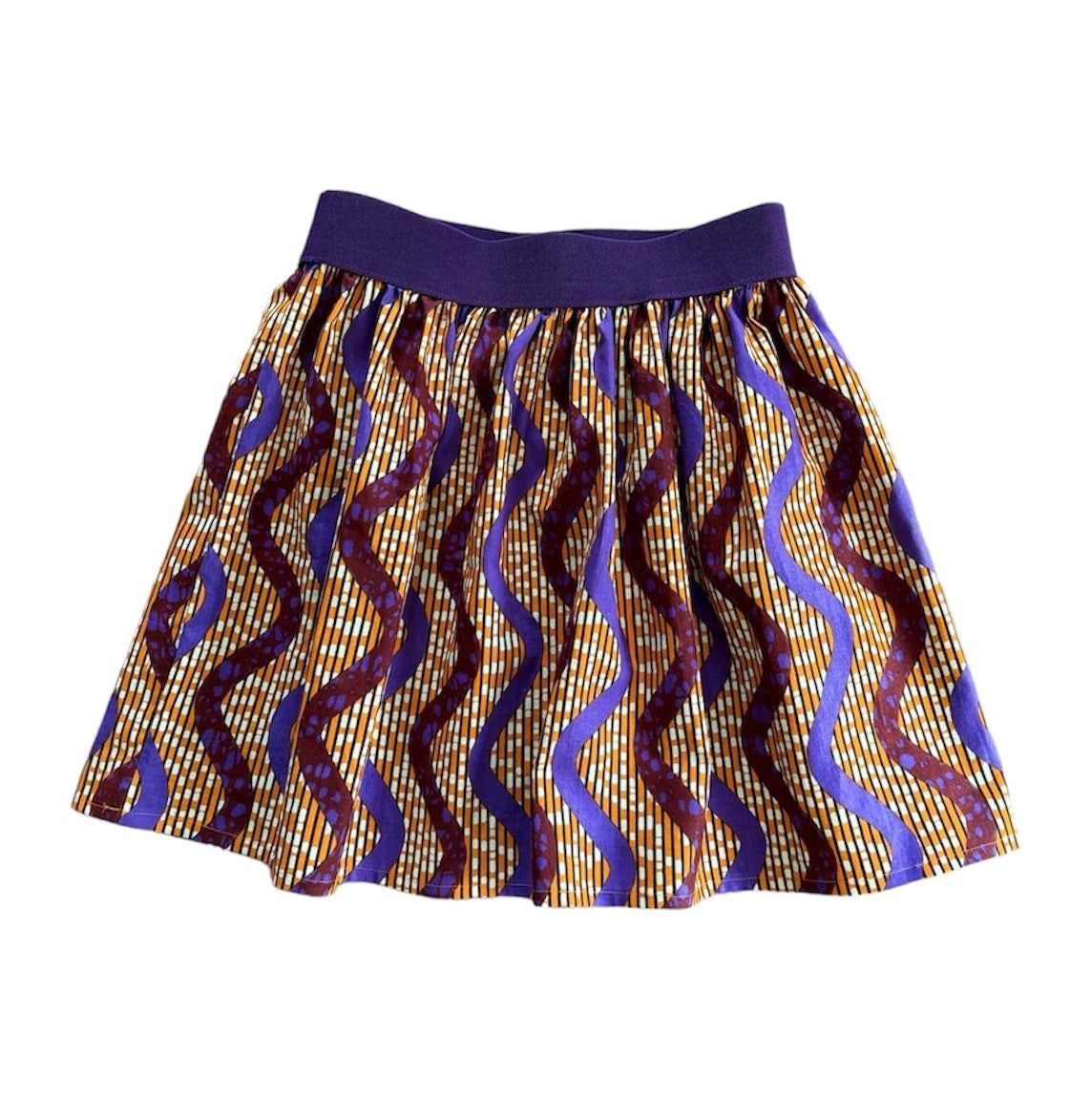 Orange & Lilac Ribbon African Print Elastic Waist Mini Skirt