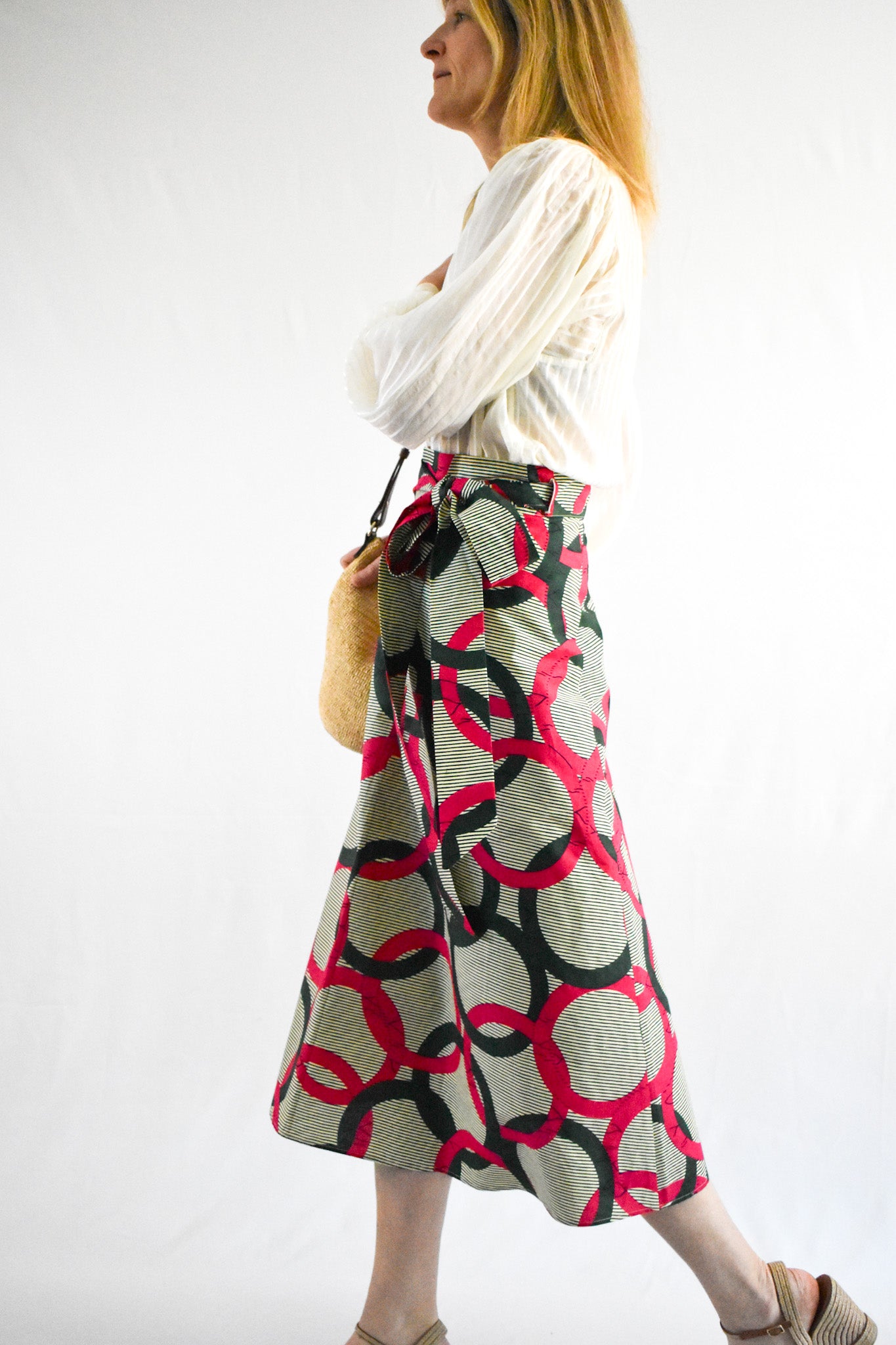 Green & Pink Circles Long Wrap Skirt