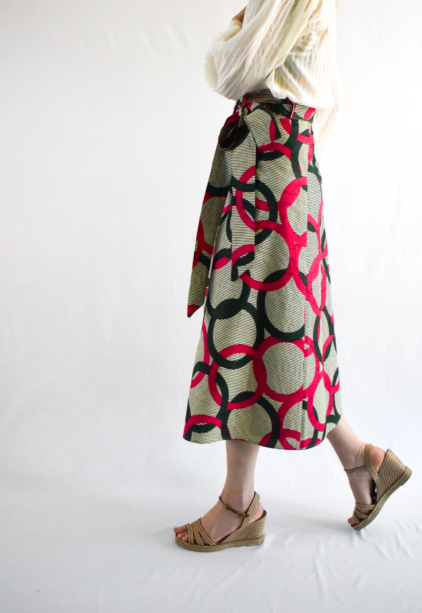 Green & Pink Circles Long Wrap Skirt