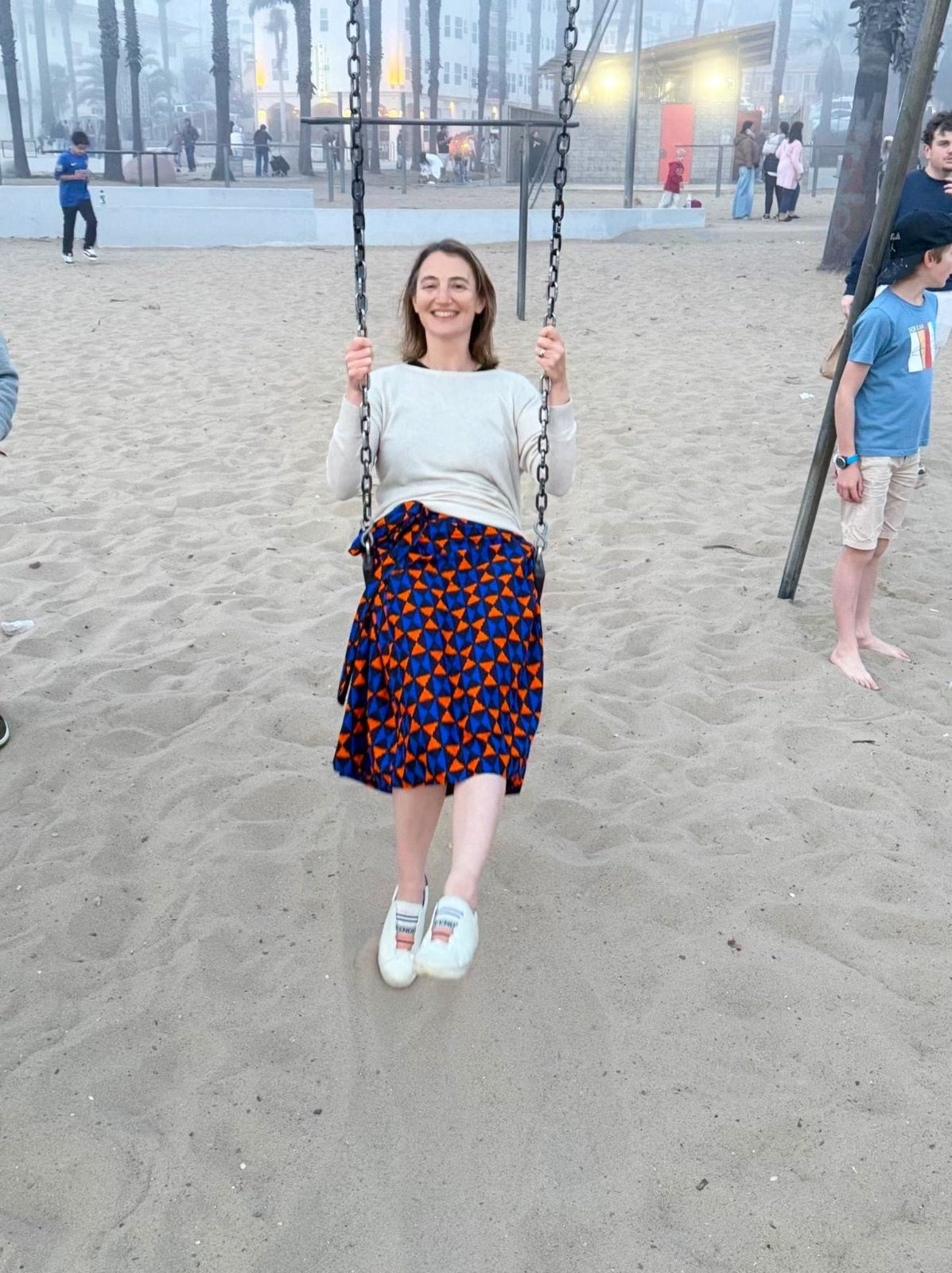 Blue & Orange Diamonds Long Wrap Skirt