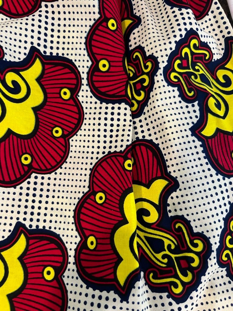 Red & Yellow Elastic Waist Midi Skirt