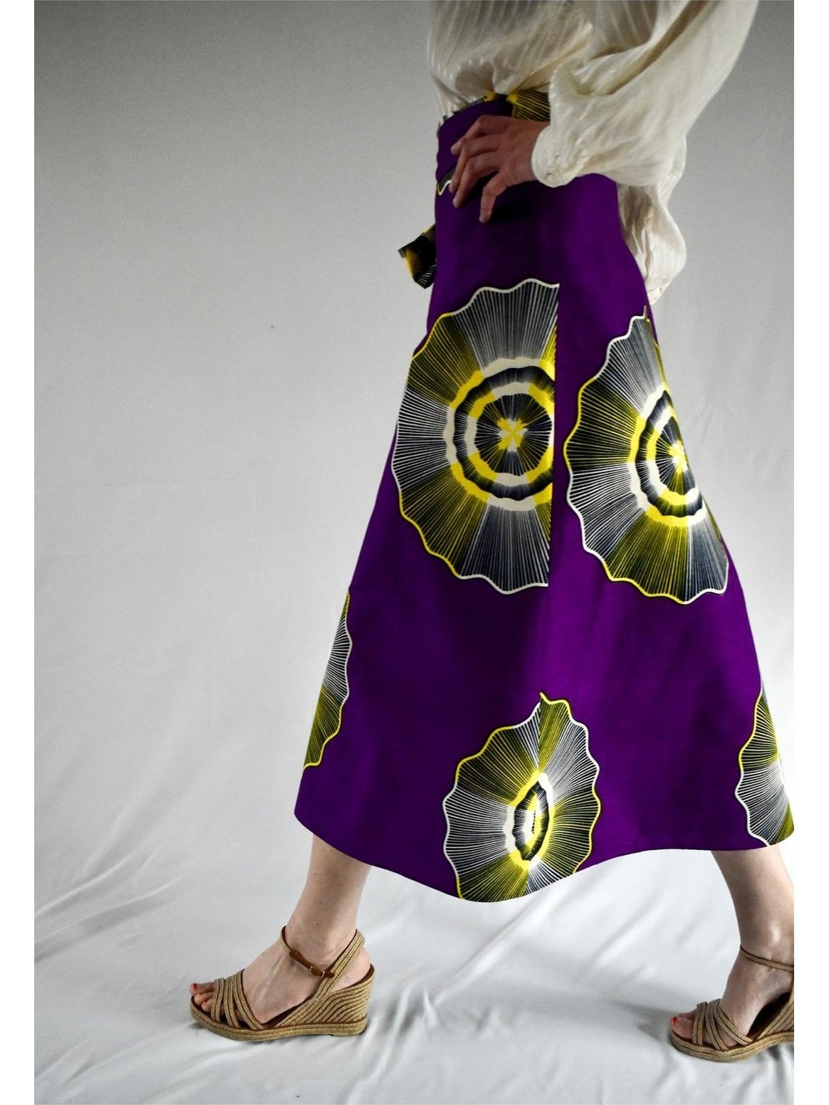 onsēm Colorful Wrap Skirt with African Print Purple and Yellow