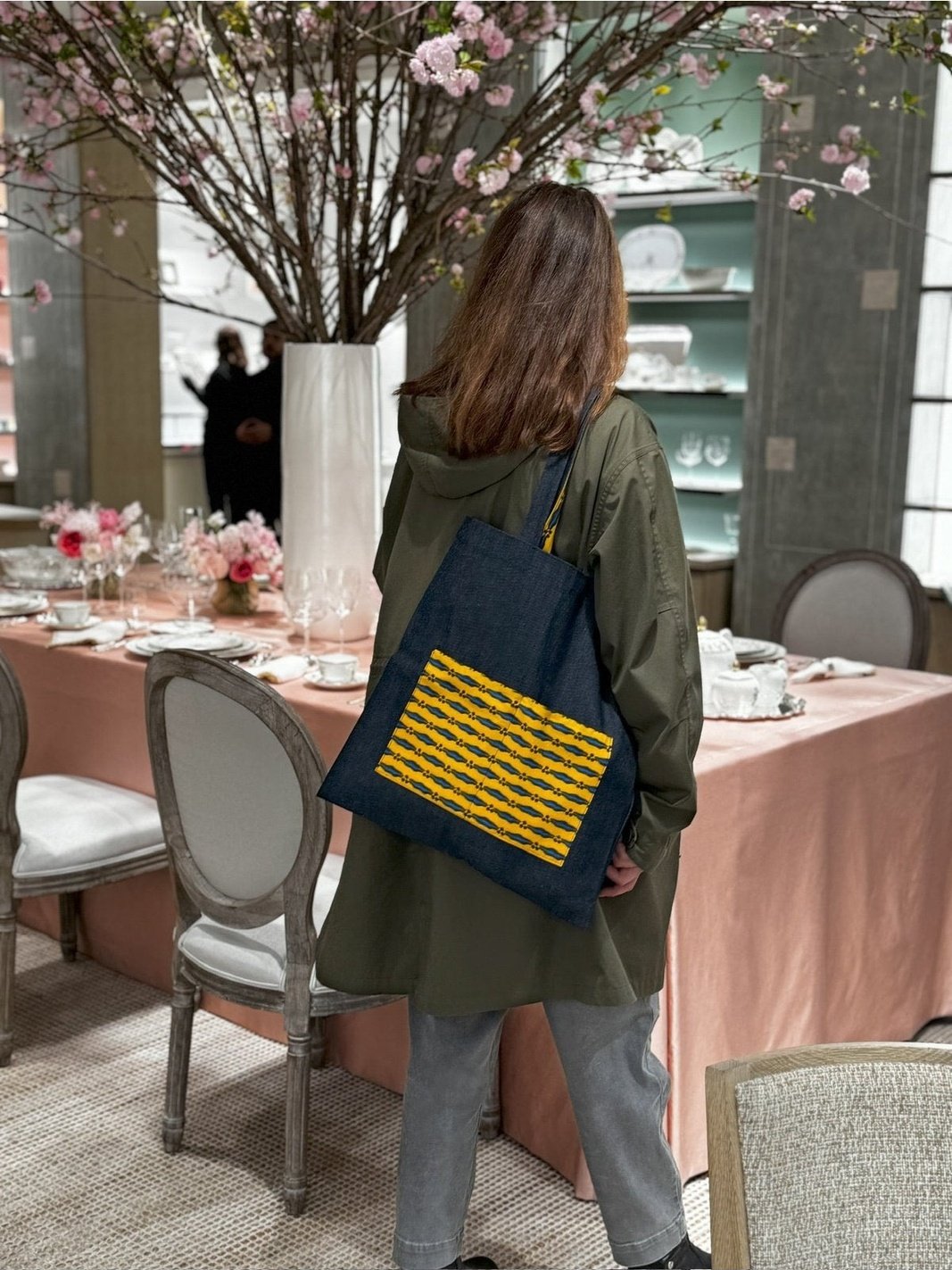 onsēm Denim Tote with African Print