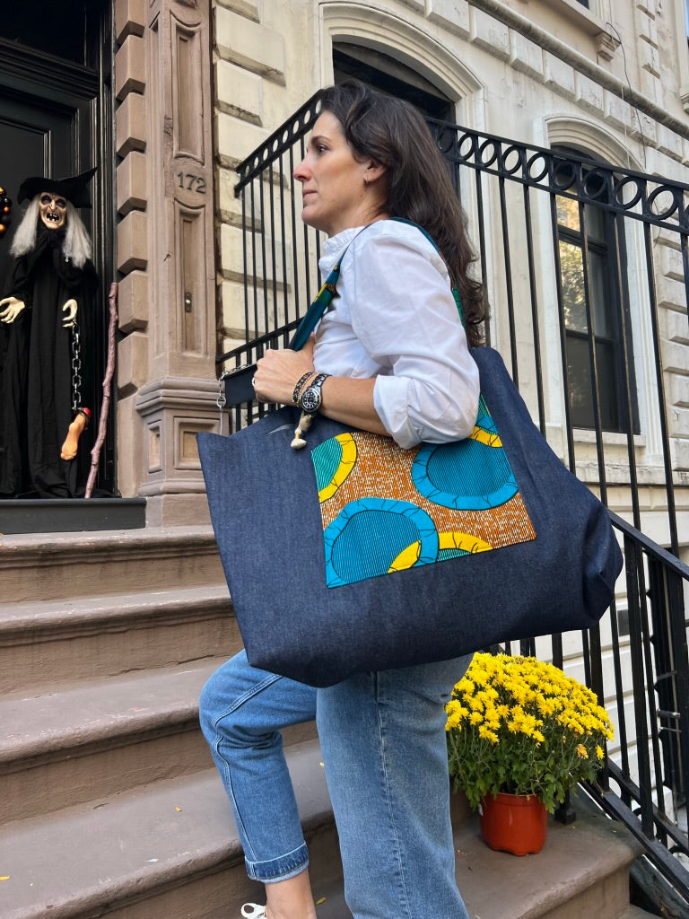 onsēm Big Great Denim Bag with African Print