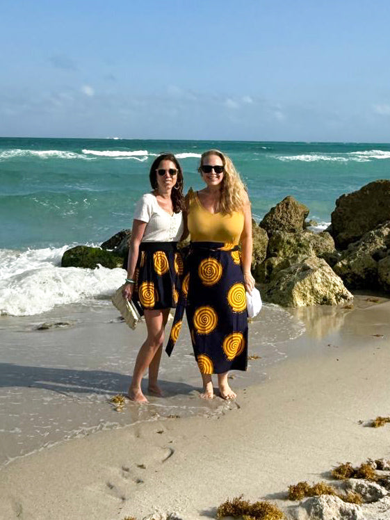 Aline Long Wrap  Skirt African print Blue