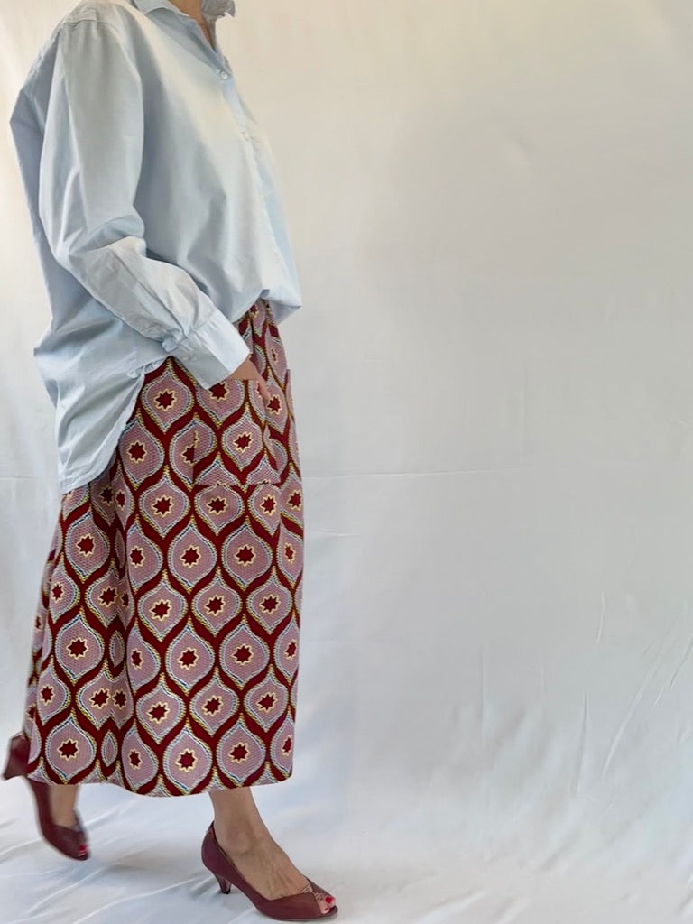 Pink Stars African Print Midi Skirt