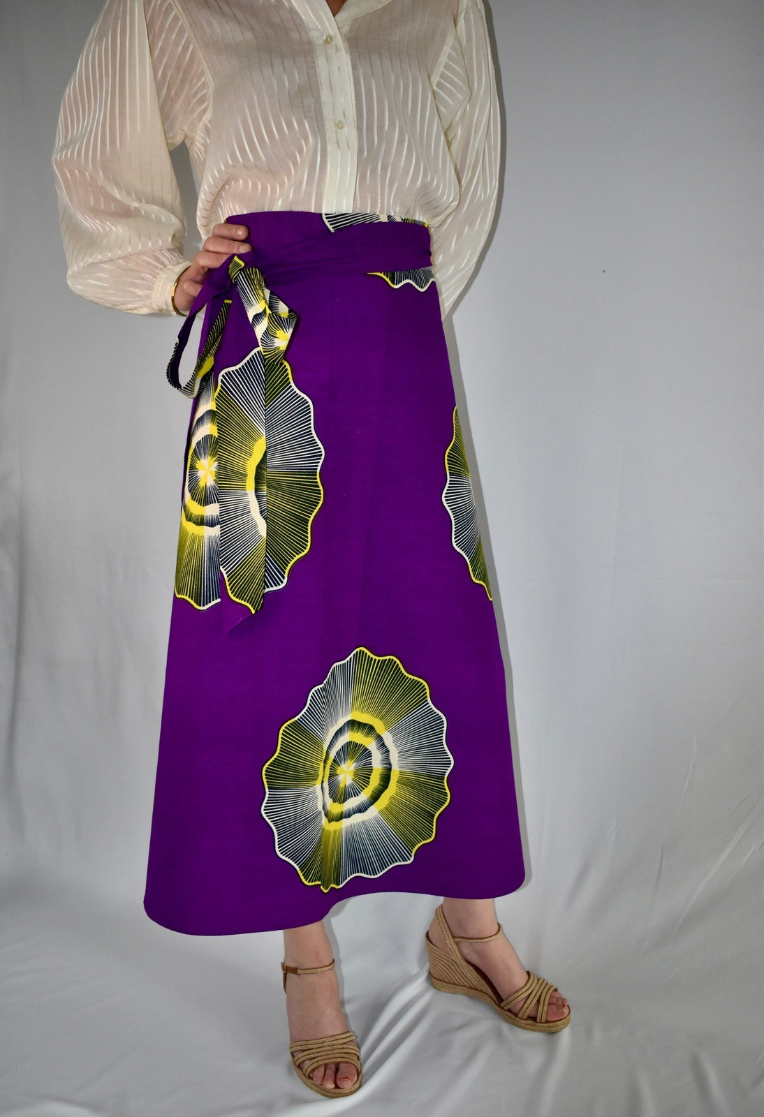 Long Wrap Purple and Yellow Skirt African Print