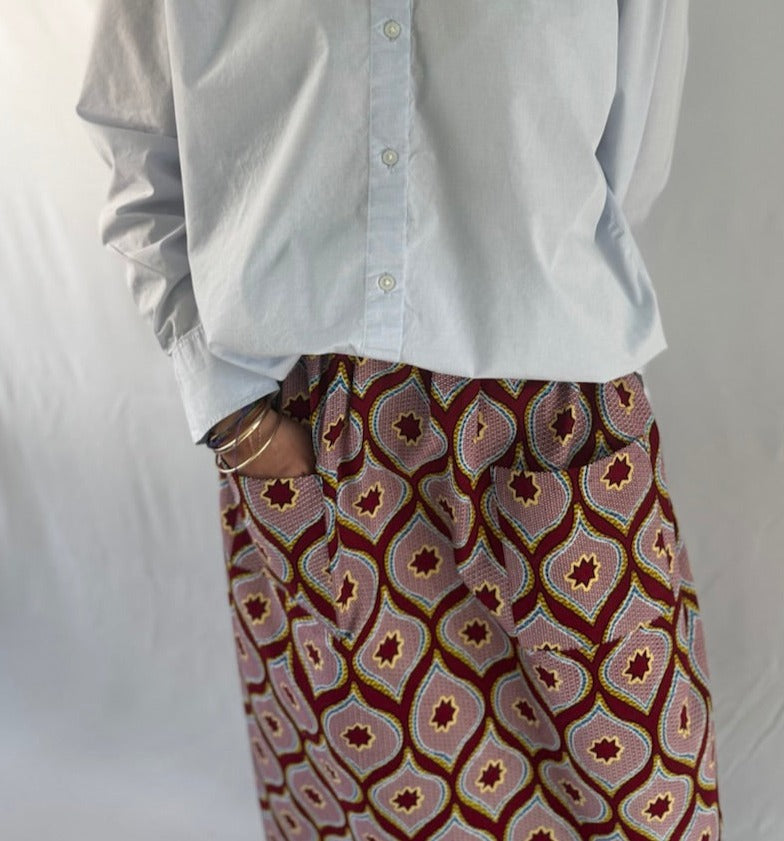 Pink Stars African Print Midi Skirt