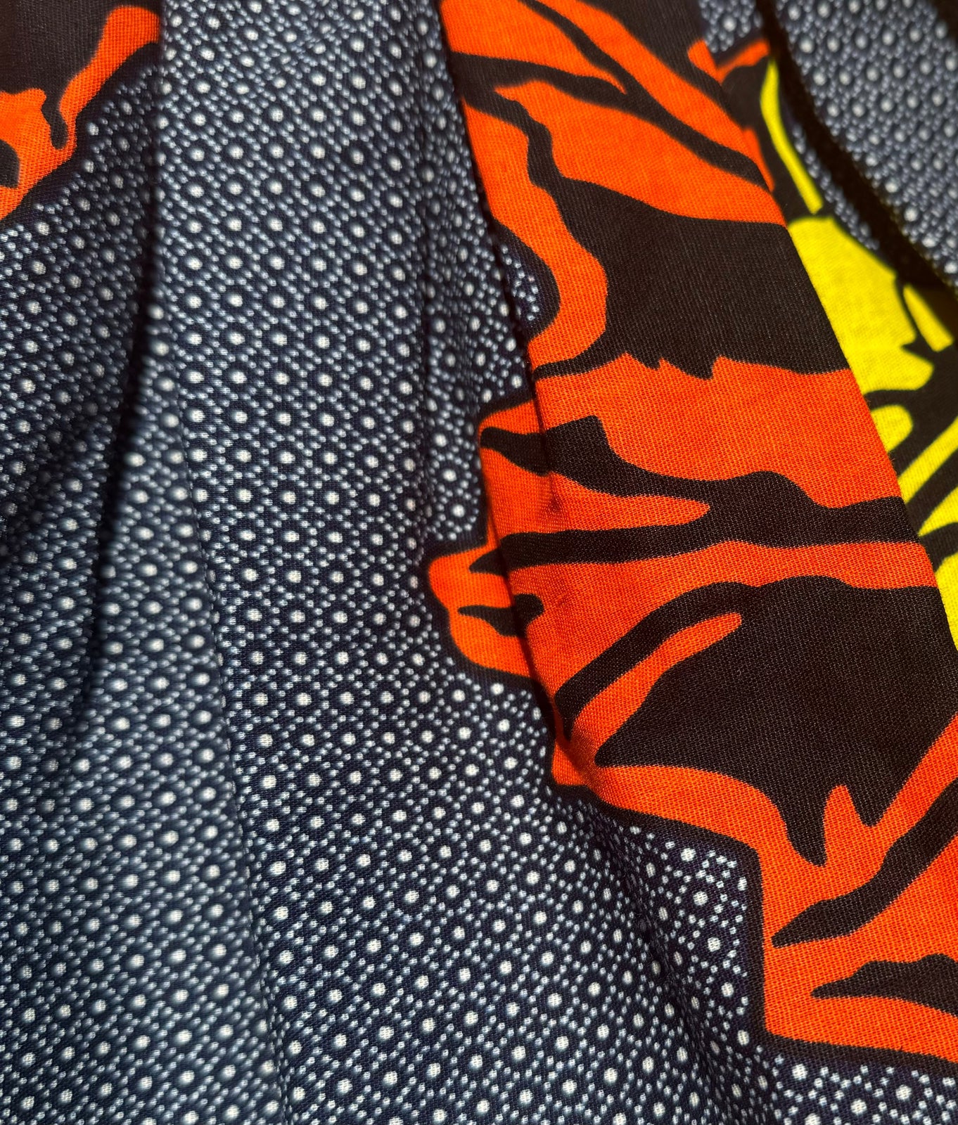 Orange leaves Elastic Waist Mini Skirt African Print close up
