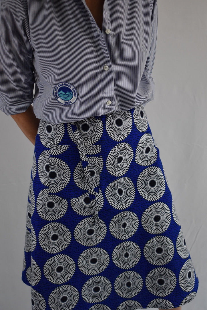 Aline Handmade Bright Blue Midi Wrap Skirt onsēm