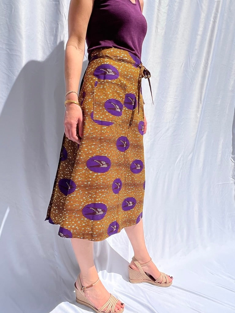 Purple Birds Midi Wrap Skirt