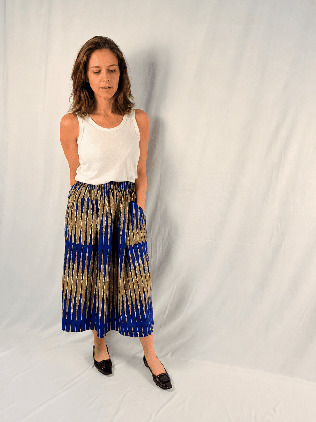 The Origin | Electric Blue Cadence | Elastic Waist Midi Skirt
