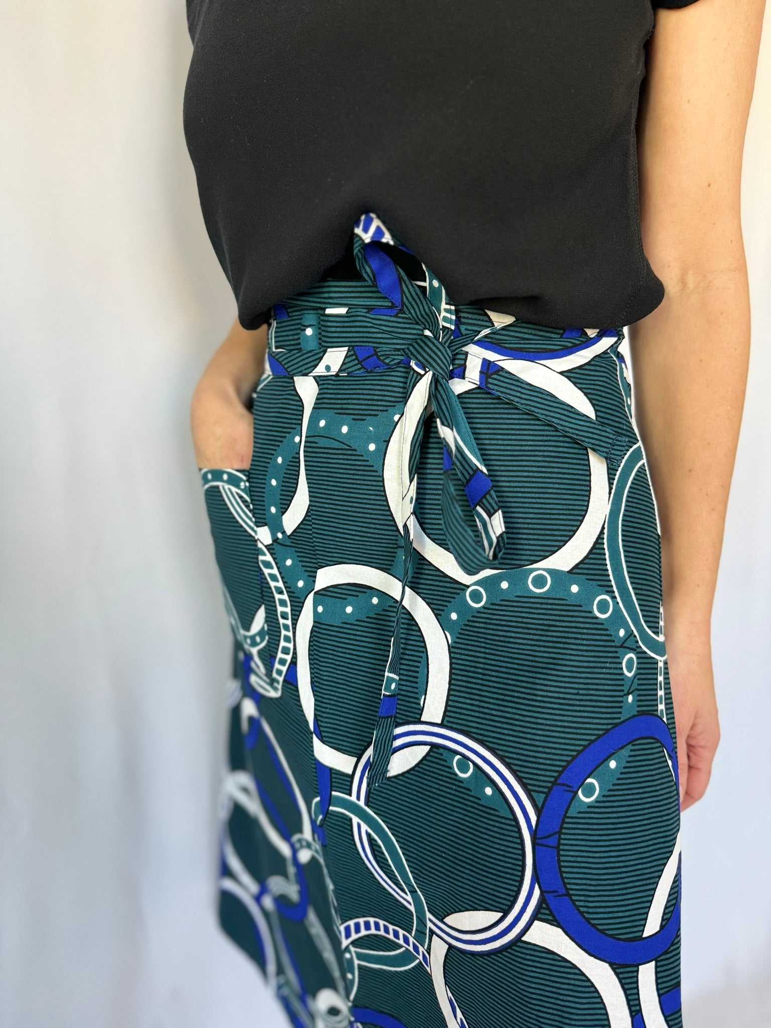 Aline Handmade Nautic Teal Midi Wrap Skirt onsēm
