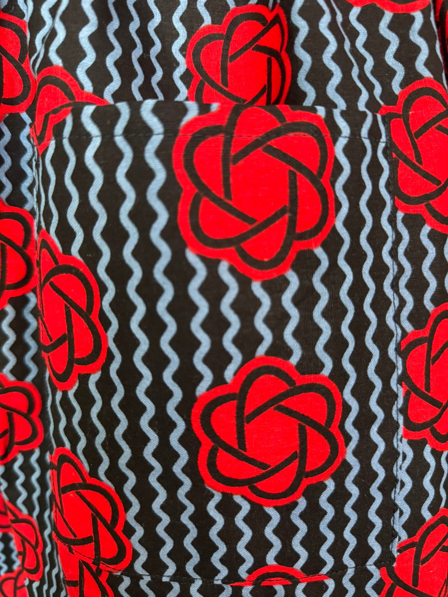 Red Flowers Elastic Waist Midi Skirt