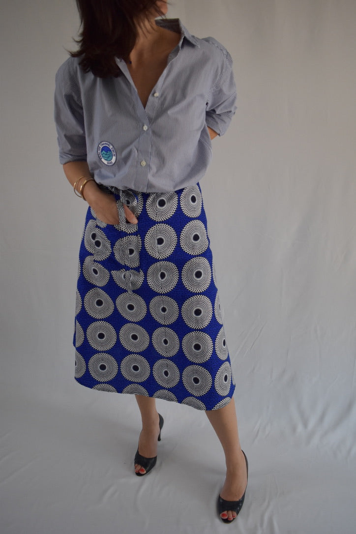 Aline Handmade Bright Blue Midi Wrap Skirt onsēm