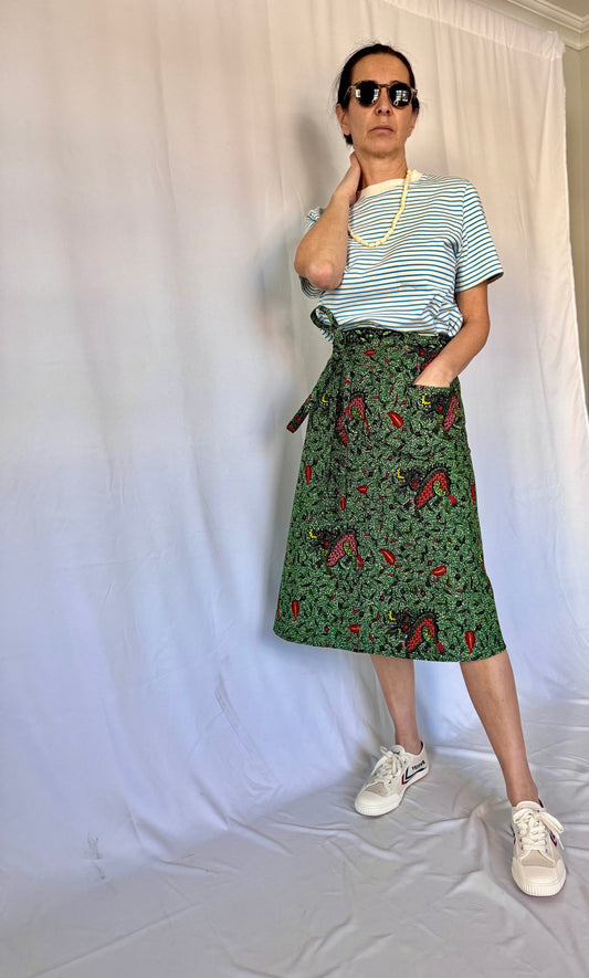 Green Dragon Midi Skirt African Print