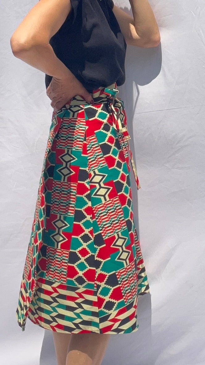 Aline Handmade Mosaic Midi Wrap Skirt onsēm