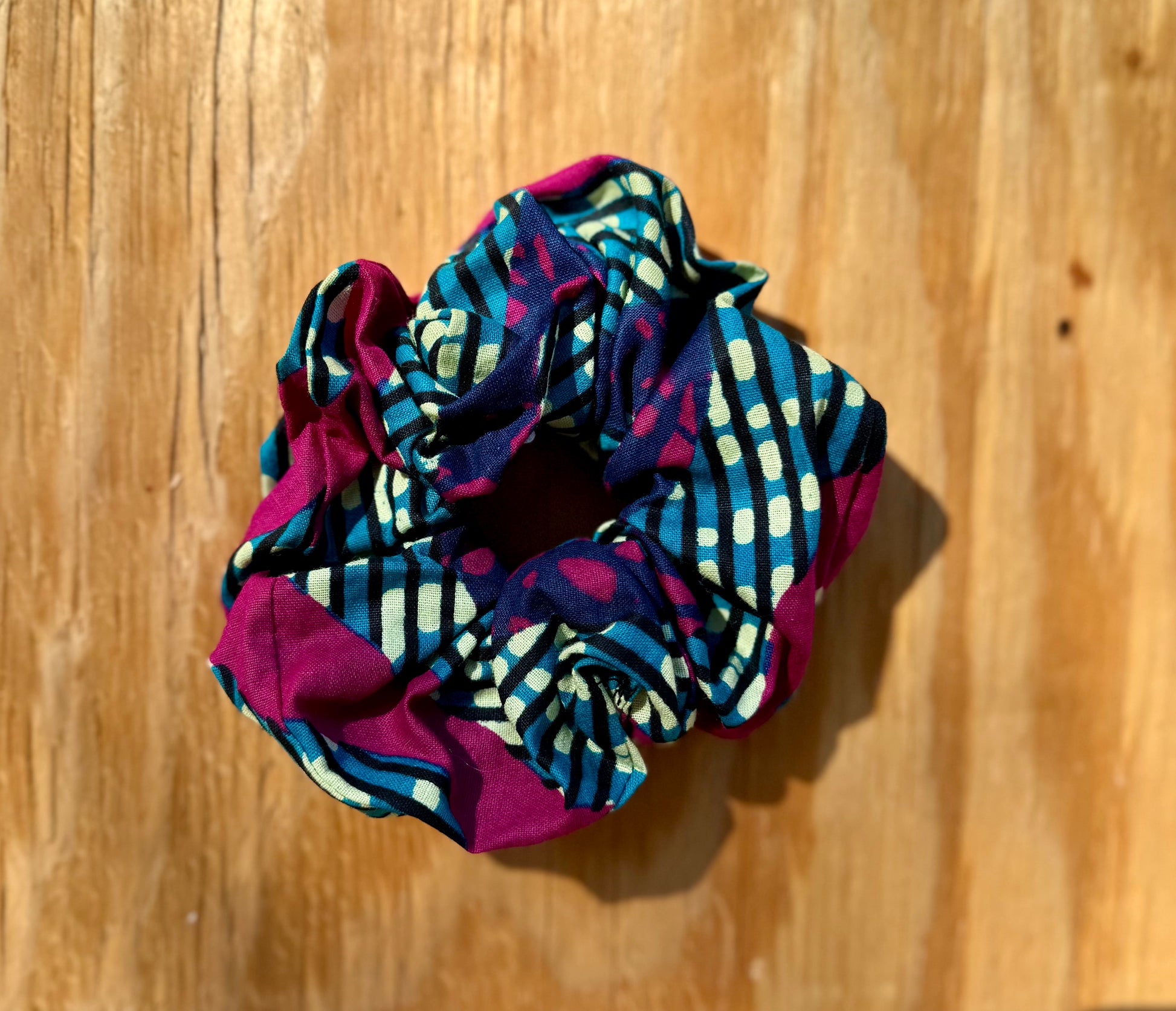 Blue and Pink Scrunchie African Print 